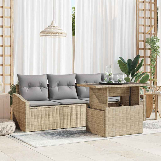 Set Divano da Giardino 5 pcs beige e grigio chiaro polyrattan
