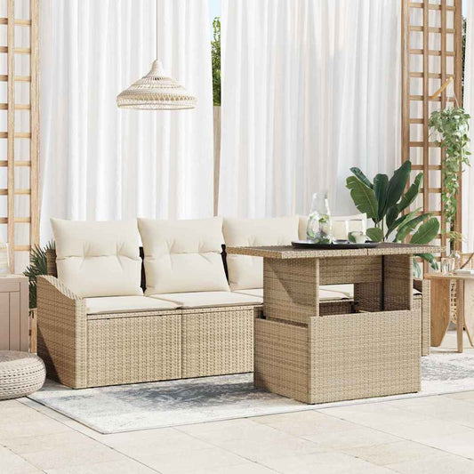 Set Divano da Giardino 5 pz Beige e Crema polyrattan