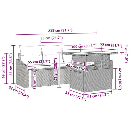 Set Divano da Giardino 5 pcs beige e panna polyrattan