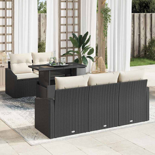 Set Divano da Giardino 6 pcs Nero e crema polyrattan