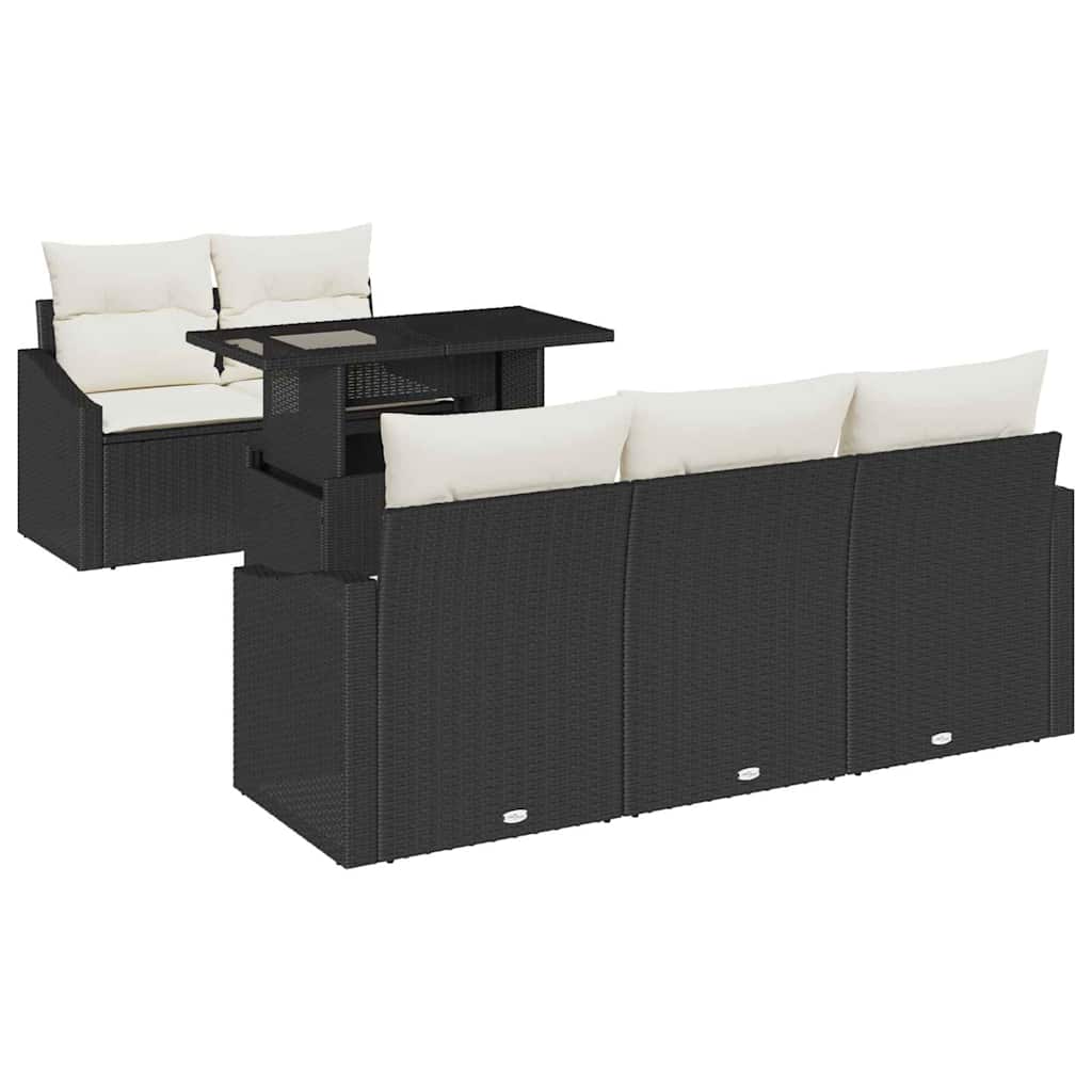 Set Divano da Giardino 6 pcs Nero e crema polyrattan | homemem39