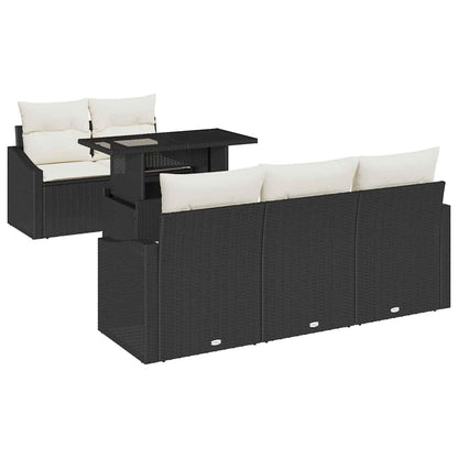 Set Divano da Giardino 6 pcs Nero e crema polyrattan | homemem39