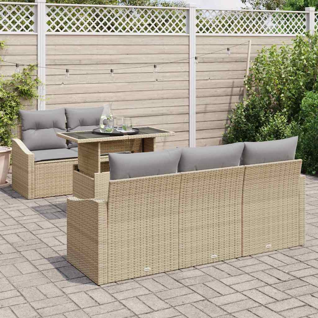 Set Divano da Giardino 6 pcs Beige e Grigio Chiaro polyrattan | homemem39