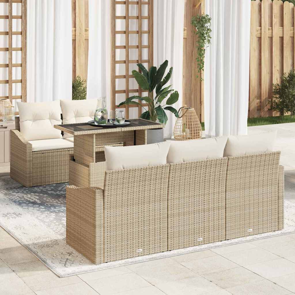 Set Divano da Giardino 6 pz Beige e Crema polyrattan