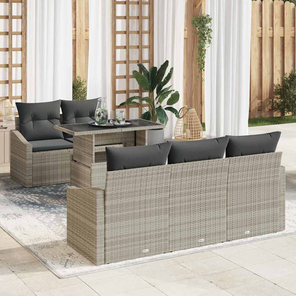 Set Divano da Giardino 6 pz Grigio chiaro polyrattan