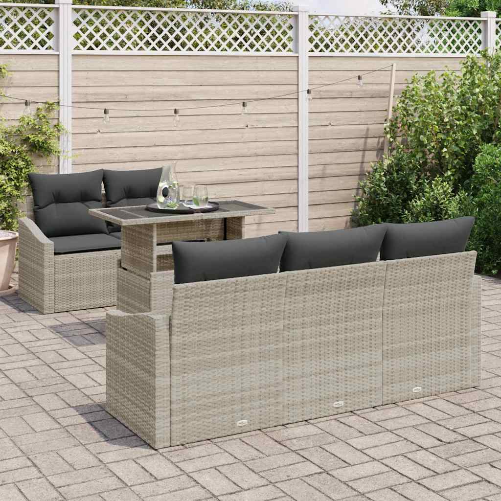 Set Divano da Giardino 6 pz Grigio chiaro polyrattan