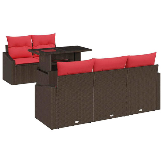 Set Divano da Giardino 6 pz 5-Numero di posti Marrone e Rosso | homemem39