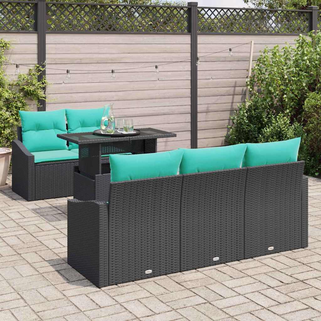 Set Divano da Giardino con cuscino 6 pcs Nero e blu polyrattan | homemem39