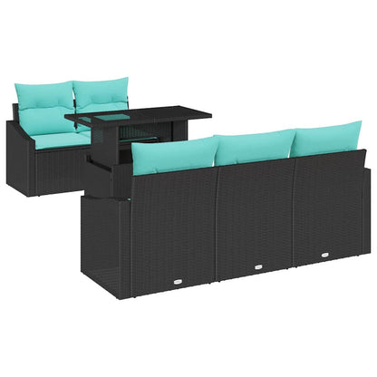 Set Divano da Giardino con cuscino 6 pcs Nero e blu polyrattan | homemem39