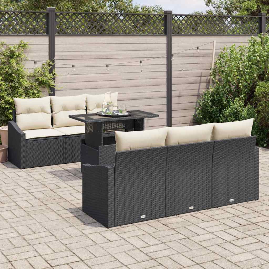 Set Divano da Giardino 7 pcs Nero e crema 100 x 55 x 73 cm | homemem39