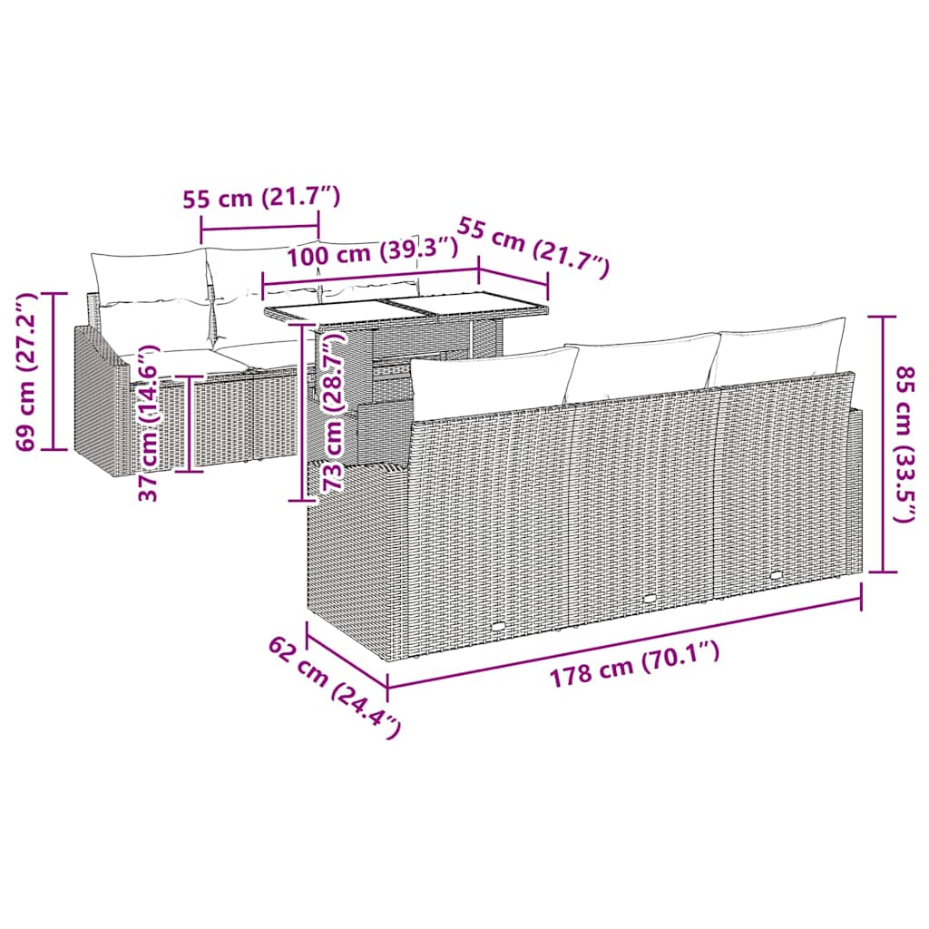 Set Divano da Giardino 7 pz Marrone e Crema polyrattan | homemem39