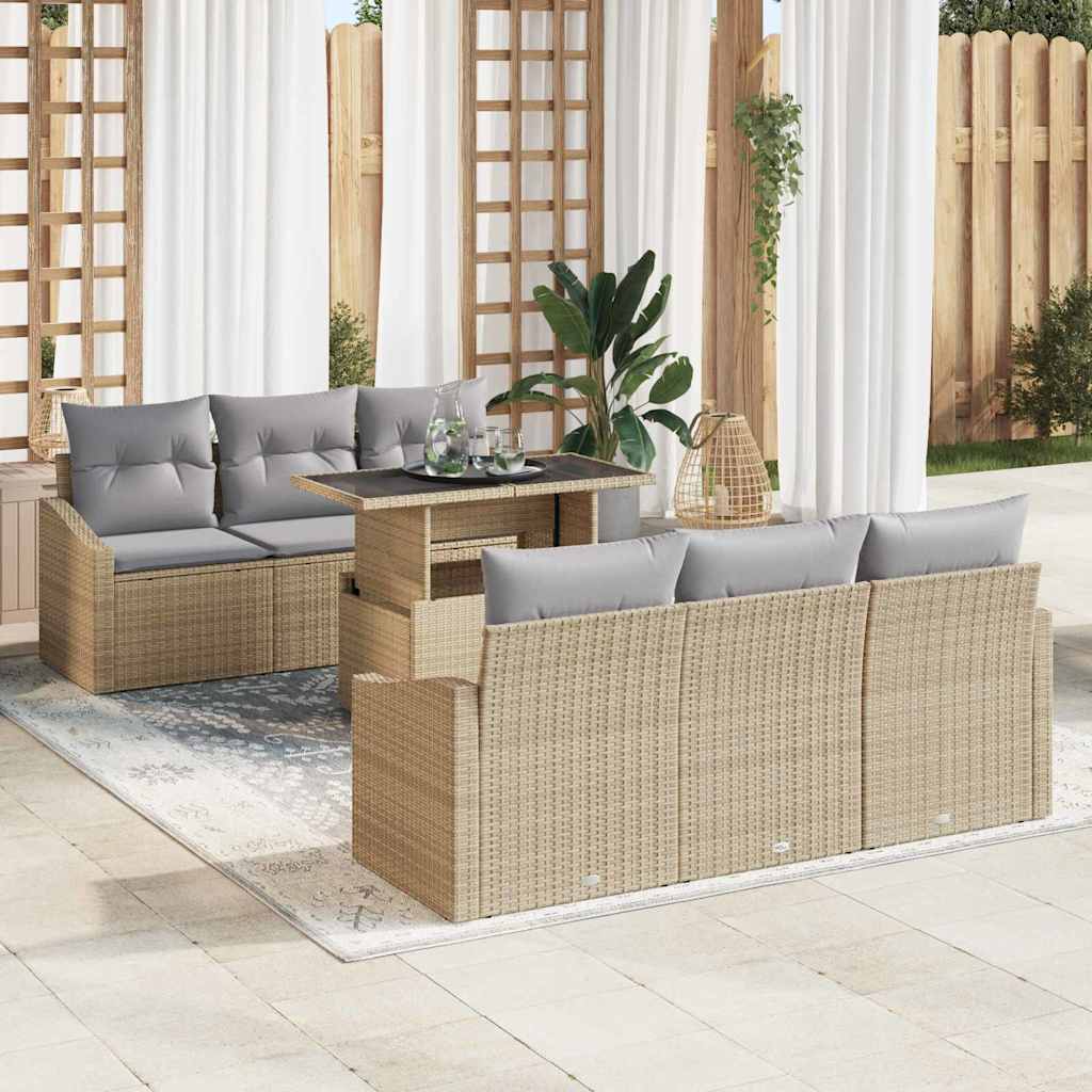 Set Divano da Giardino 7 pcs Beige e Grigio Chiaro polyrattan | homemem39