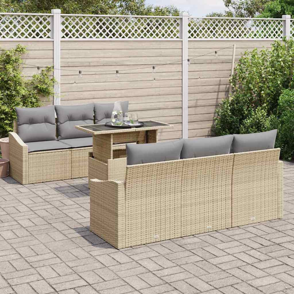 Set Divano da Giardino 7 pcs Beige e Grigio Chiaro polyrattan | homemem39