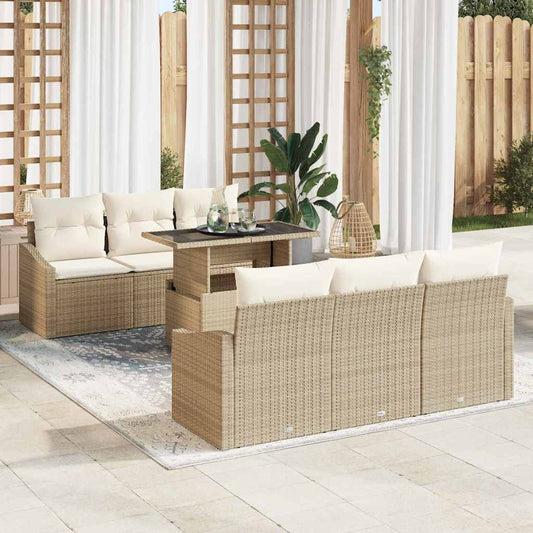 Set Divano da Giardino 7 pz Beige e Crema polyrattan