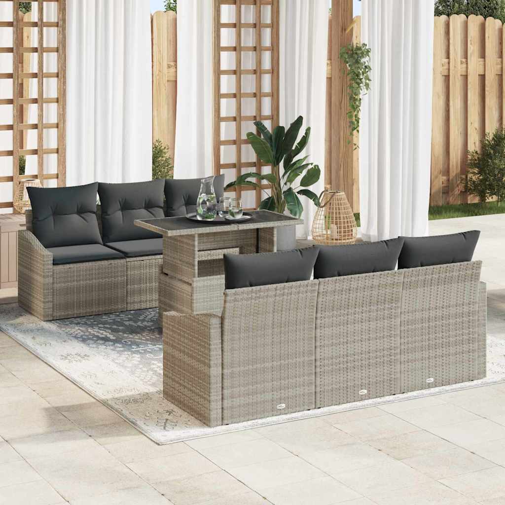Set Divano da Giardino 7 pcs Grigio chiaro polyrattan | homemem39