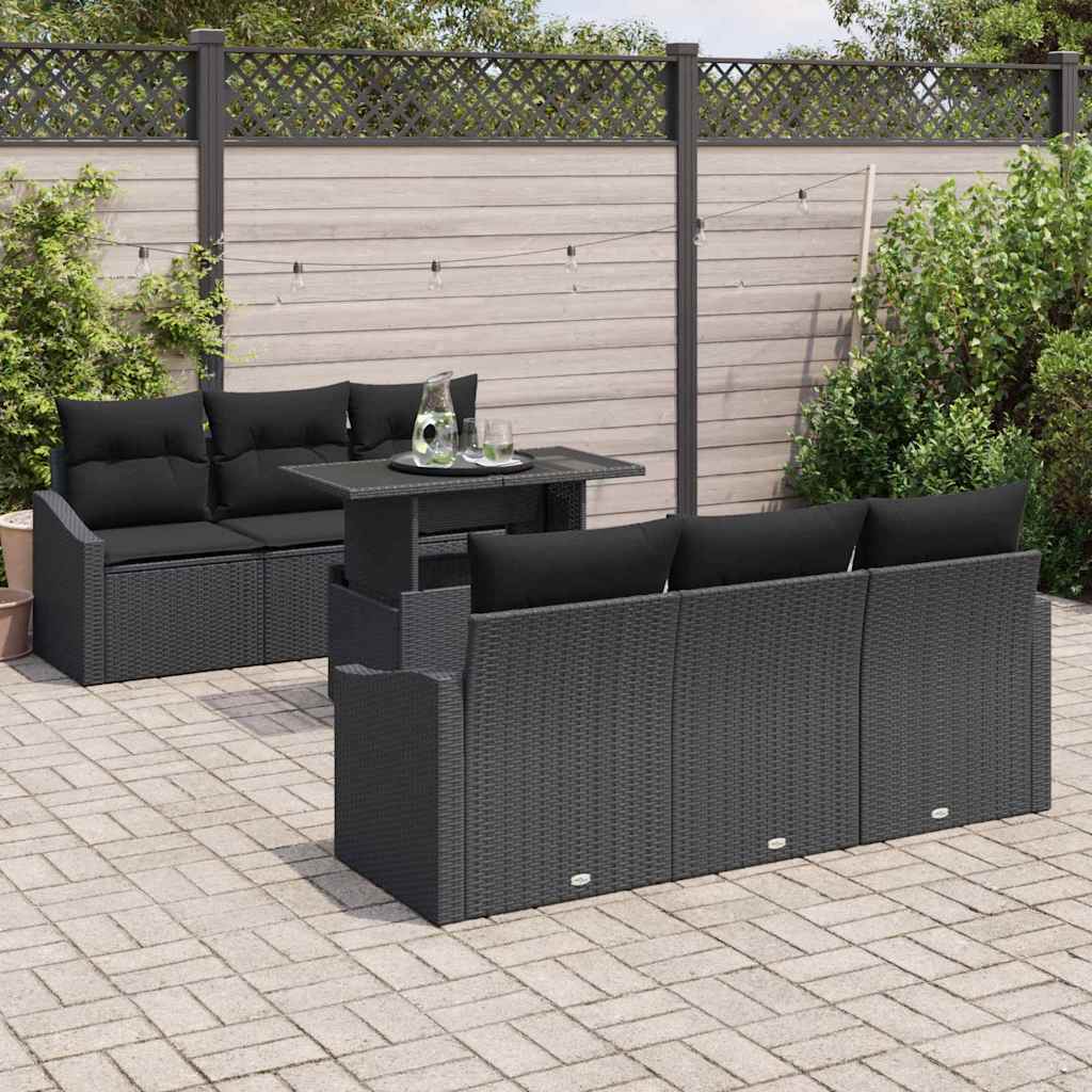 Set Divano da Giardino con archiviazione 7 pcs Nero polyrattan | homemem39