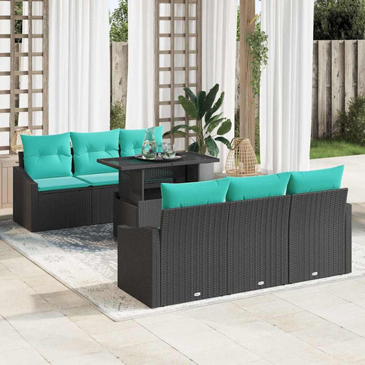 Set Divano da Giardino con cuscino 7 pcs Nero e blu polyrattan | homemem39