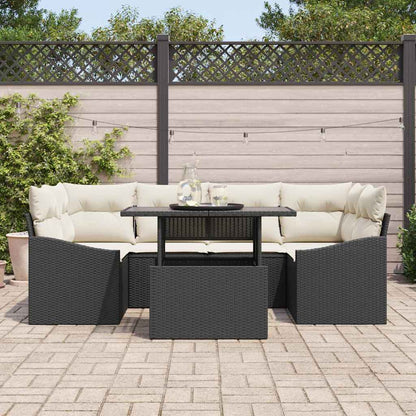 Set Divano da Giardino 7 pcs Nero e crema polyrattan | homemem39
