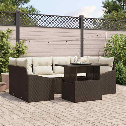 Set Divano da Giardino 7 pcs Marrone e Crema polyrattan | homemem39