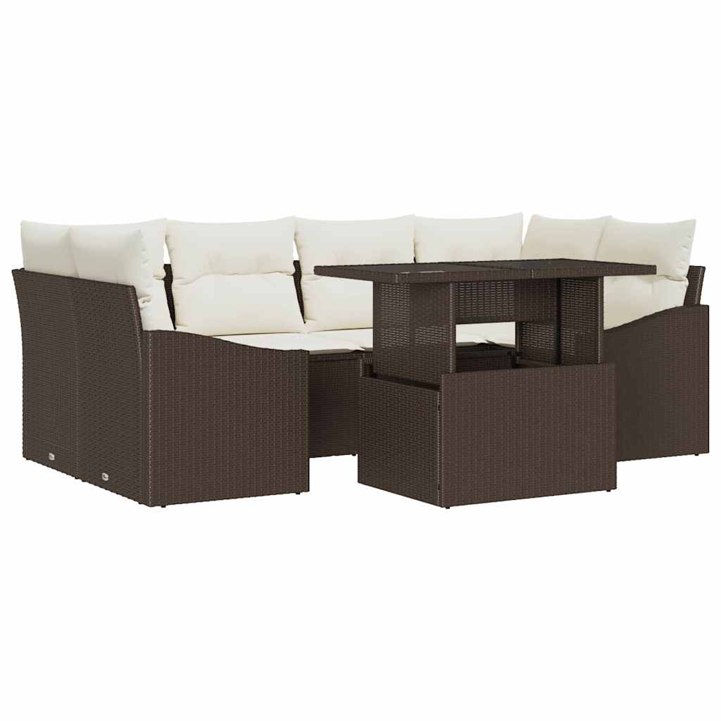 Set Divano da Giardino 7 pcs Marrone e Crema polyrattan | homemem39