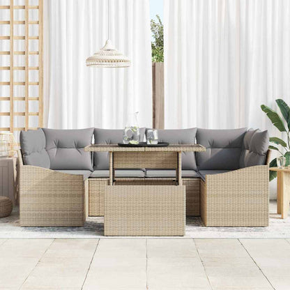 Set Divano da Giardino 7 pcs beige e grigio chiaro polyrattan | homemem39