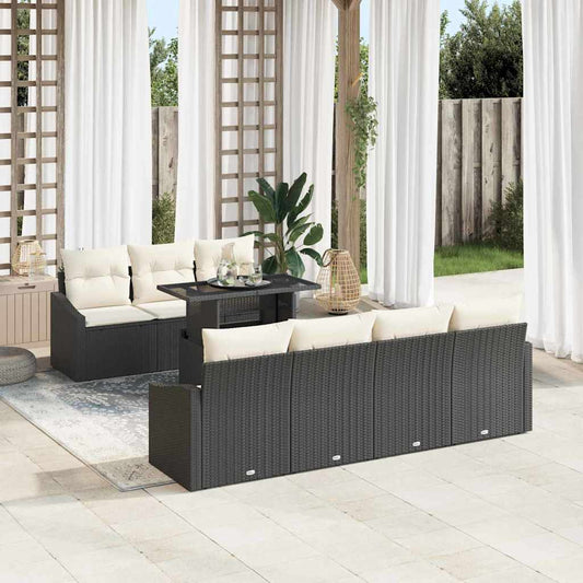 Set Divano da Giardino 8 pcs Nero e Crema polyrattan
