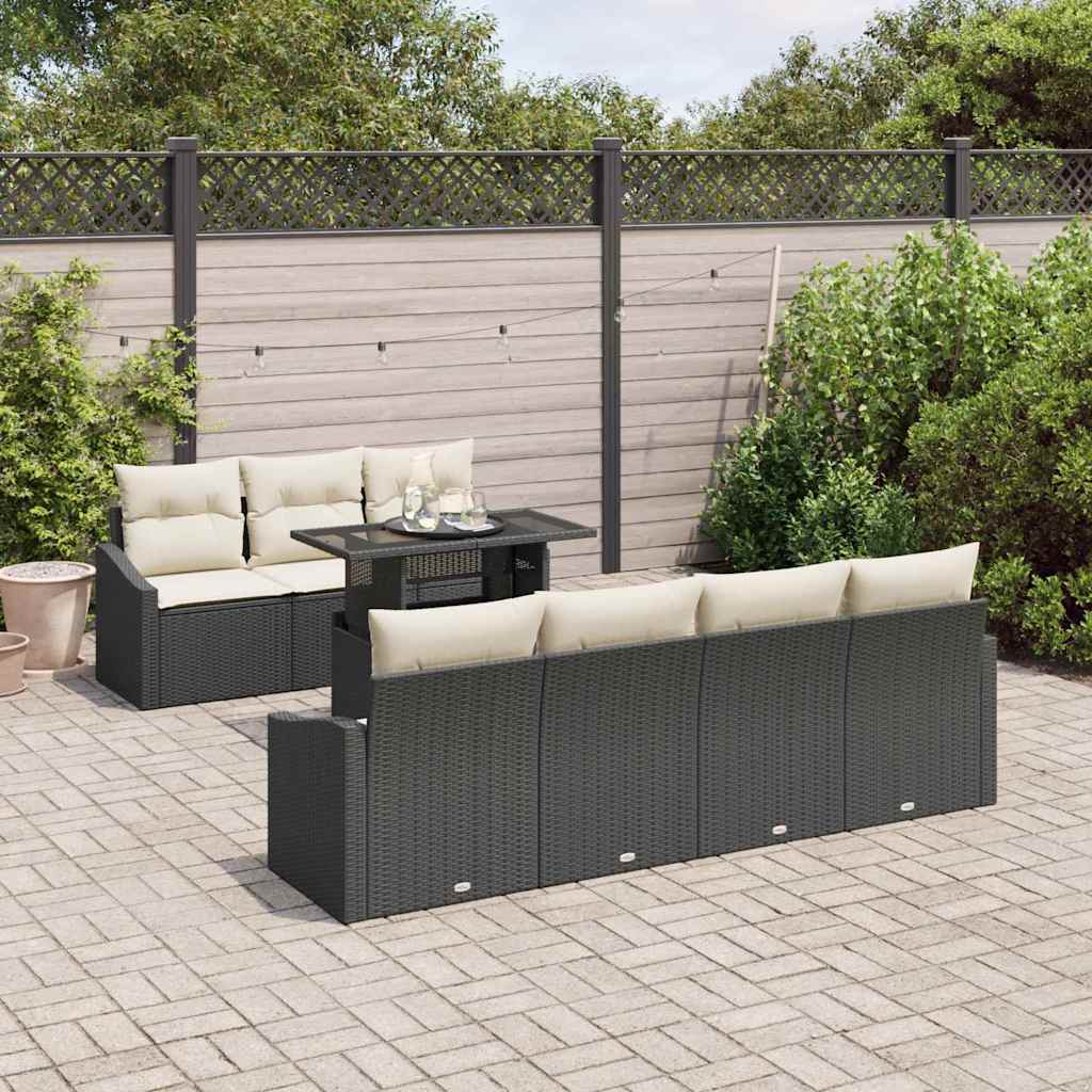 Set Divano da Giardino 8 pcs Nero e Crema polyrattan | homemem39