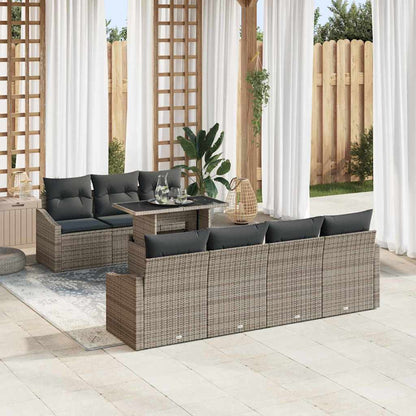 Set Divano da Giardino 8 pz Grigio polyrattan