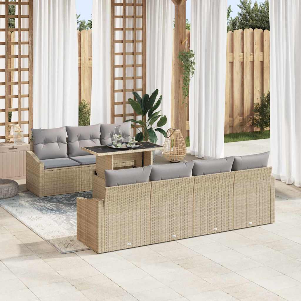 Set Divano da Giardino 8 pcs Beige e Grigio Chiaro polyrattan