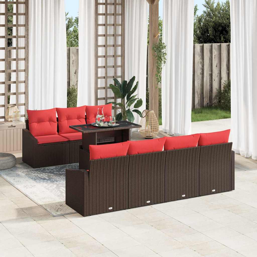 Set Divano da Giardino 8 pz Marrone e Rosso polyrattan | homemem39