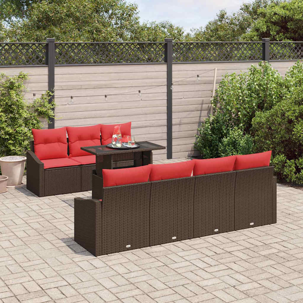 Set Divano da Giardino 8 pz Marrone e Rosso polyrattan | homemem39