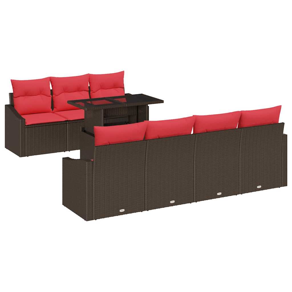 Set Divano da Giardino 8 pz Marrone e Rosso polyrattan | homemem39