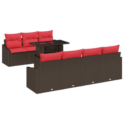 Set Divano da Giardino 8 pz Marrone e Rosso polyrattan | homemem39