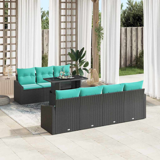 Set Divano da Giardino con cuscino 8 pcs Nero e Blu polyrattan | homemem39