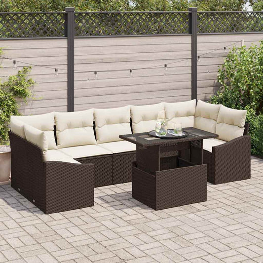 Set Divano da Giardino 8 pcs Marrone e crema polyrattan