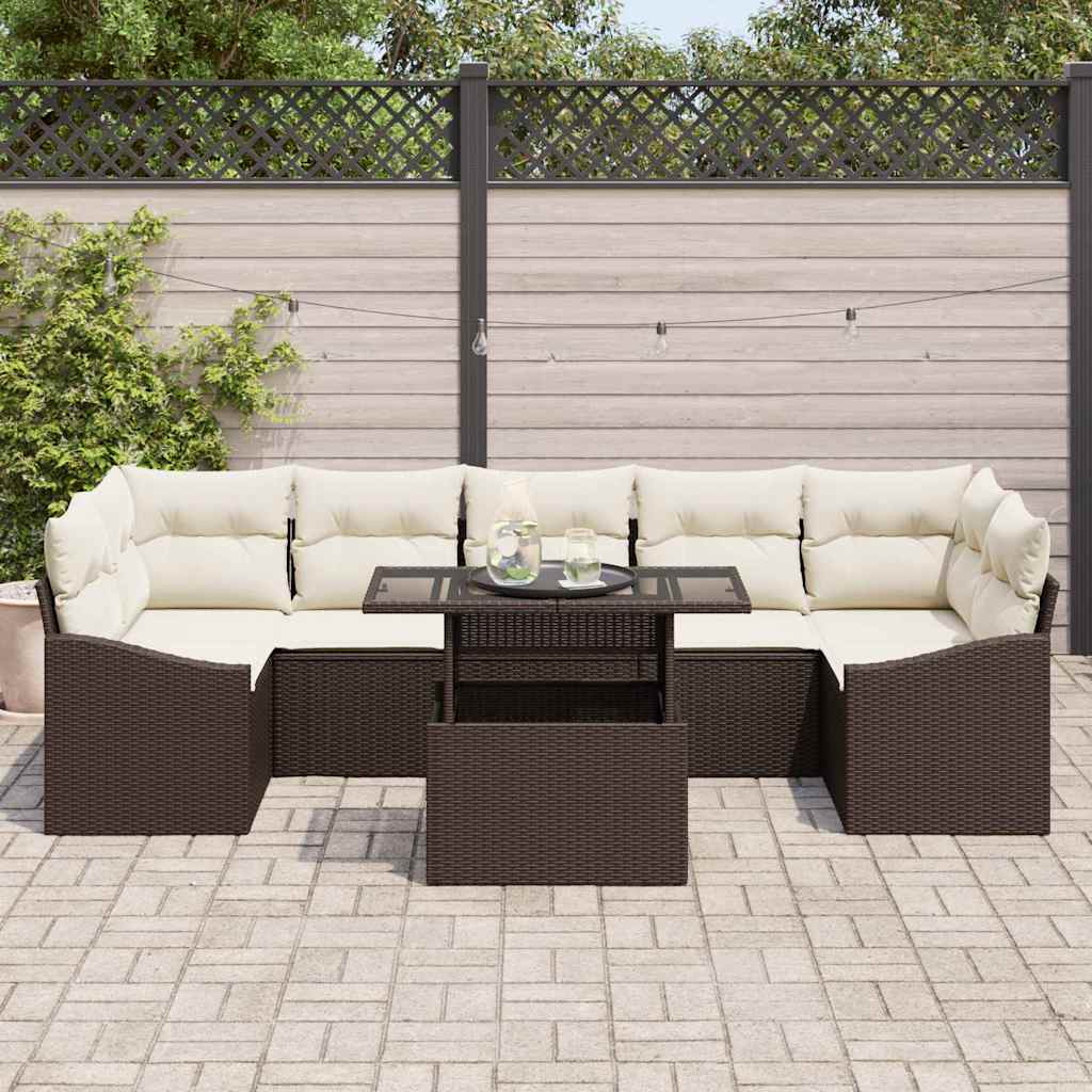 Set Divano da Giardino 8 pcs Marrone e crema polyrattan | homemem39