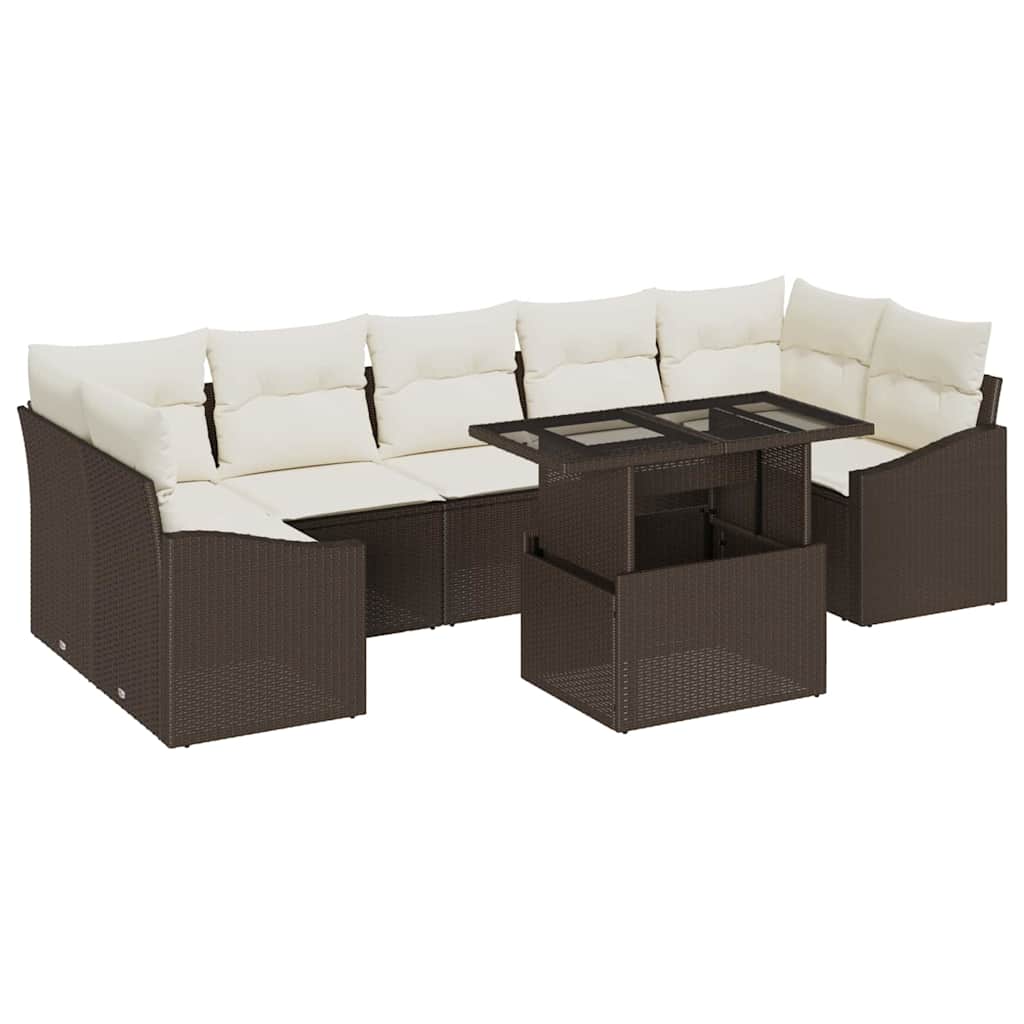 Set Divano da Giardino 8 pcs Marrone e crema polyrattan | homemem39