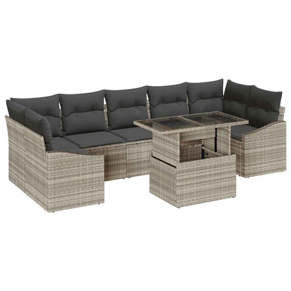 Set Divano da Giardino 8 pz Grigio chiaro polyrattan