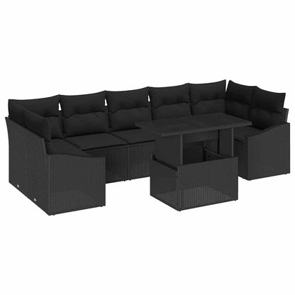Set Divano da Giardino con cuscino 8 pcs Nero polyrattan | homemem39