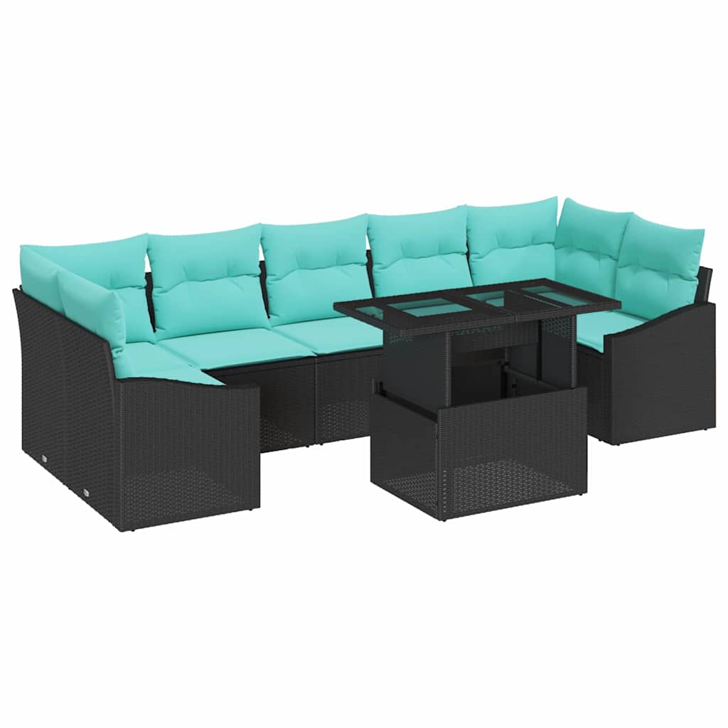 Set Divano da Giardino con cuscino 8 pcs Nero e Blu polyrattan | homemem39