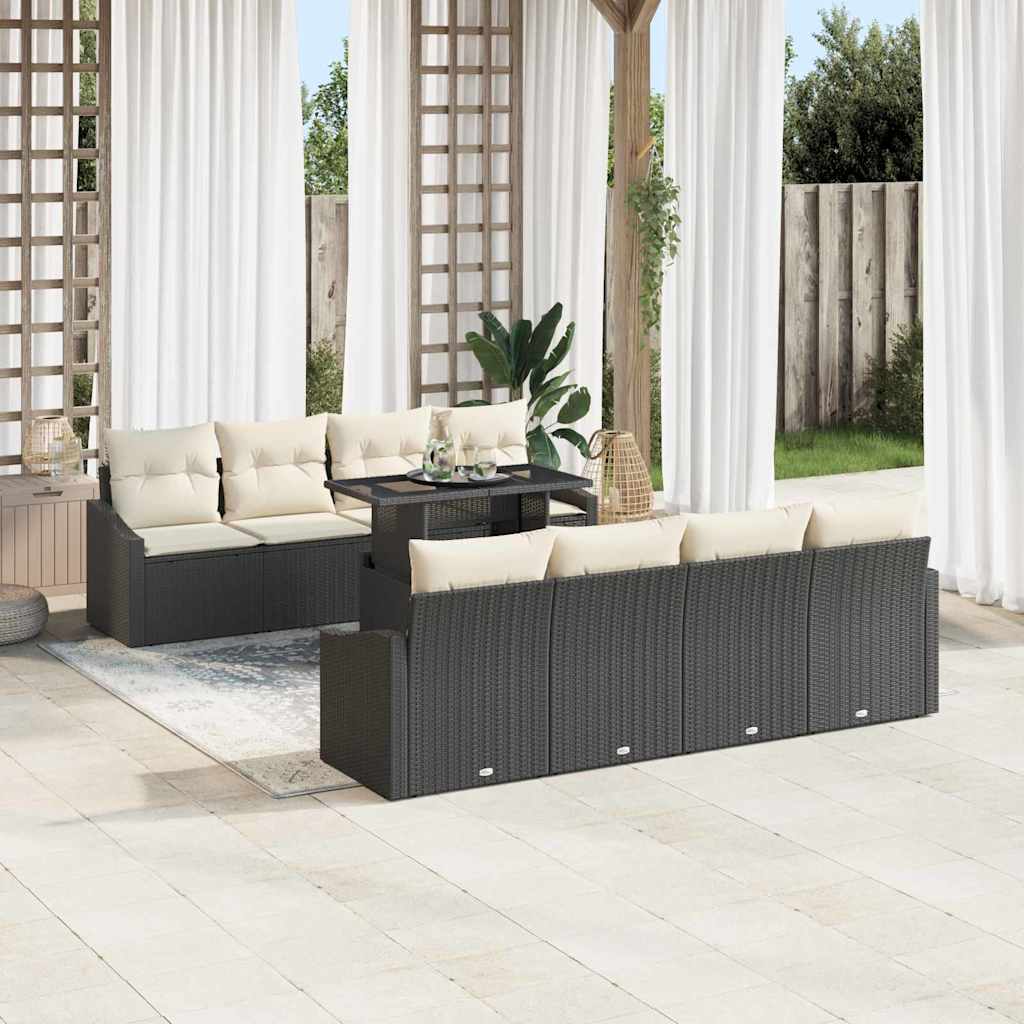 Set Divano da Giardino 7 pcs Nero e crema polyrattan | homemem39