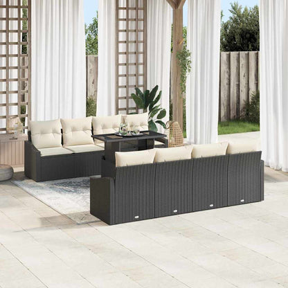 Set Divano da Giardino 7 pcs Nero e crema polyrattan | homemem39