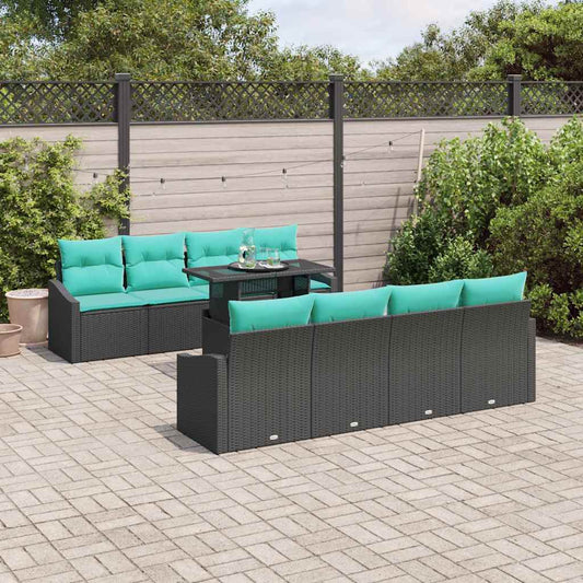 Set Divano da Giardino con cuscino 7 pcs Nero e Blu polyrattan | homemem39