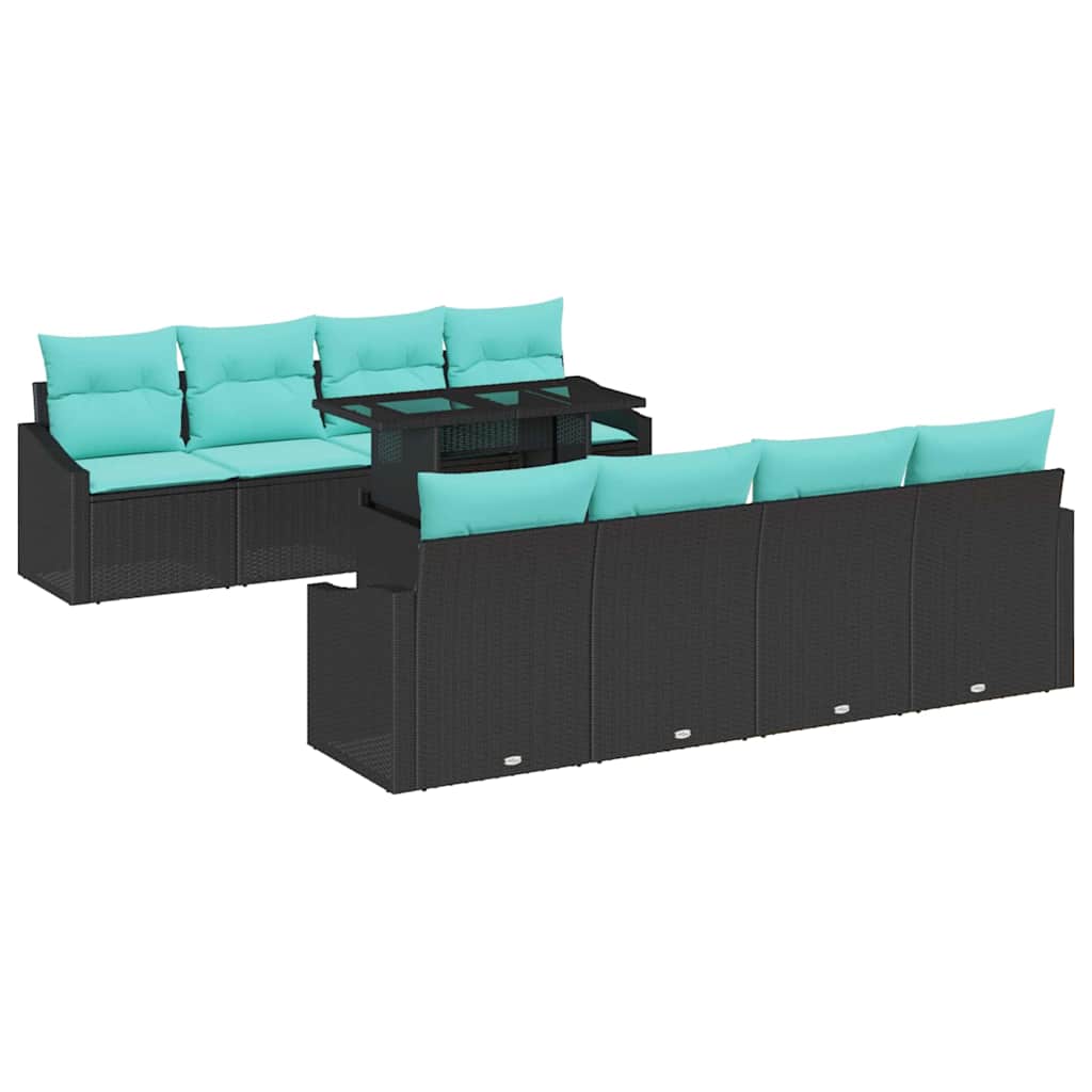Set Divano da Giardino con cuscino 7 pcs Nero e Blu polyrattan | homemem39
