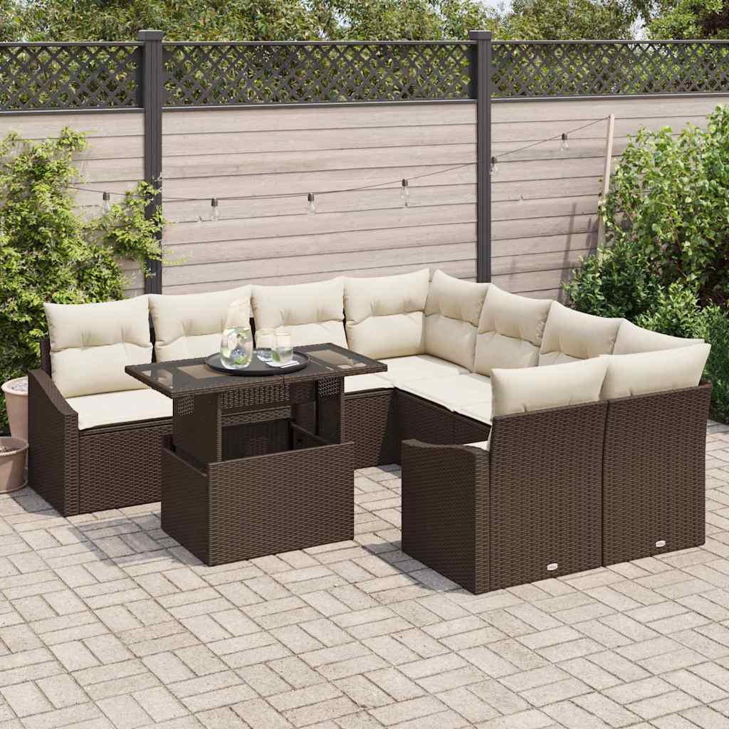 Set Divano da Giardino 9 pcs Marrone e Crema polyrattan | homemem39