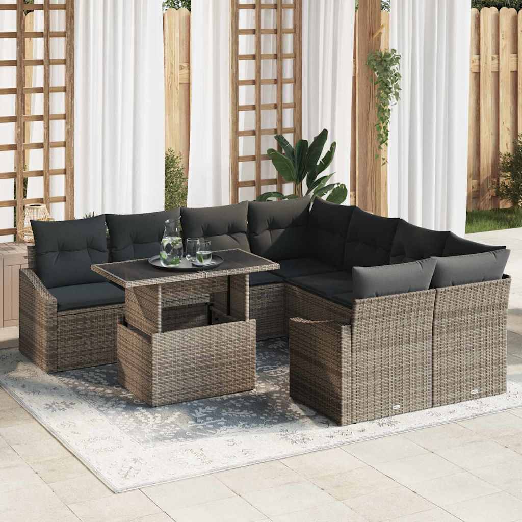 Set Divano da Giardino con cuscino 9 pcs Grigio polyrattan | homemem39