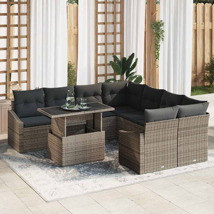 Set Divano da Giardino con cuscino 9 pcs Grigio polyrattan | homemem39
