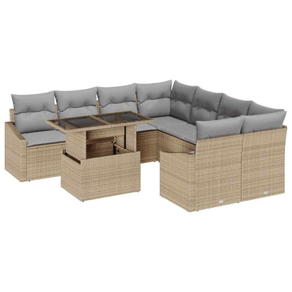 Set Divano da Giardino 9 pcs Beige e Grigio Chiaro polyrattan | homemem39
