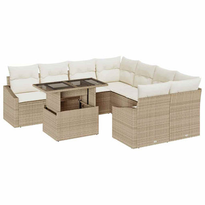 Set Divano da Giardino 9 pcs Beige e Crema polyrattan | homemem39