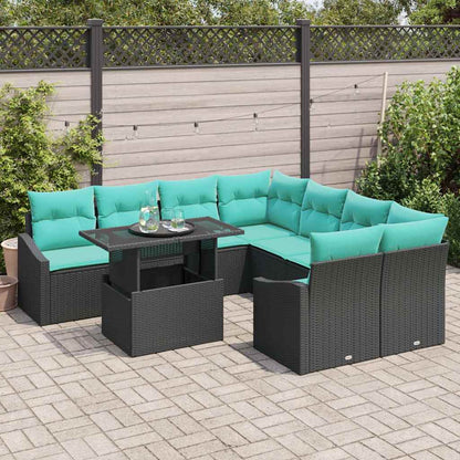 Set Divano da Giardino con cuscino 9 pcs Nero e blu polyrattan | homemem39